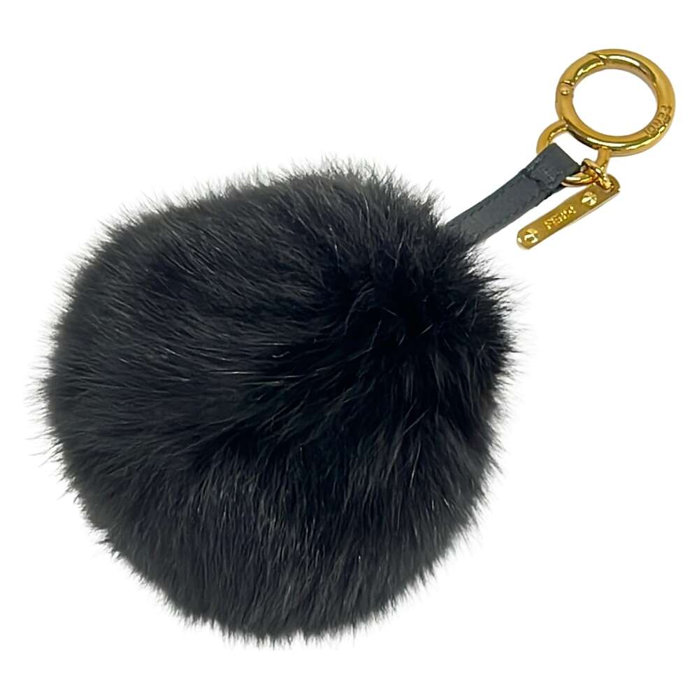 Fendi Pompom Charm Bag Charm Black Gold Fur Leather Hardware